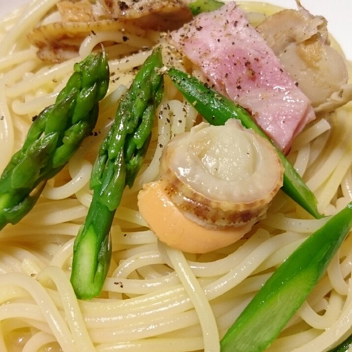 スープパスタ ホタテとアスパラベーコン レシピ 作り方 By Mamichin555 楽天レシピ